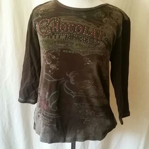 Chocolate graphic t-shirt 3/4 sleeve M